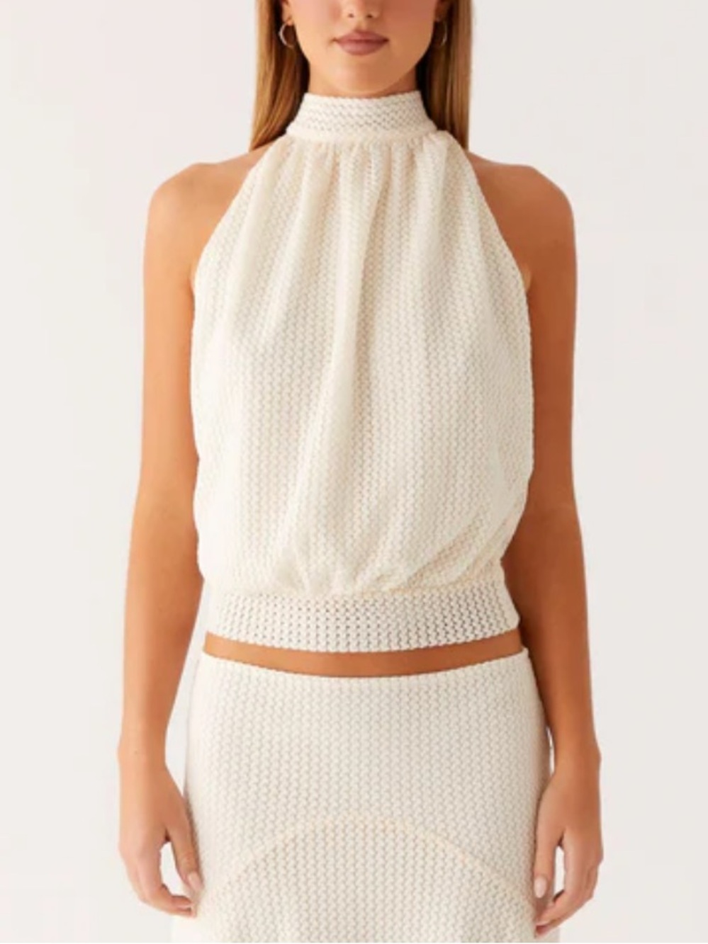 Peppermayo Cream Crochet Halter Top